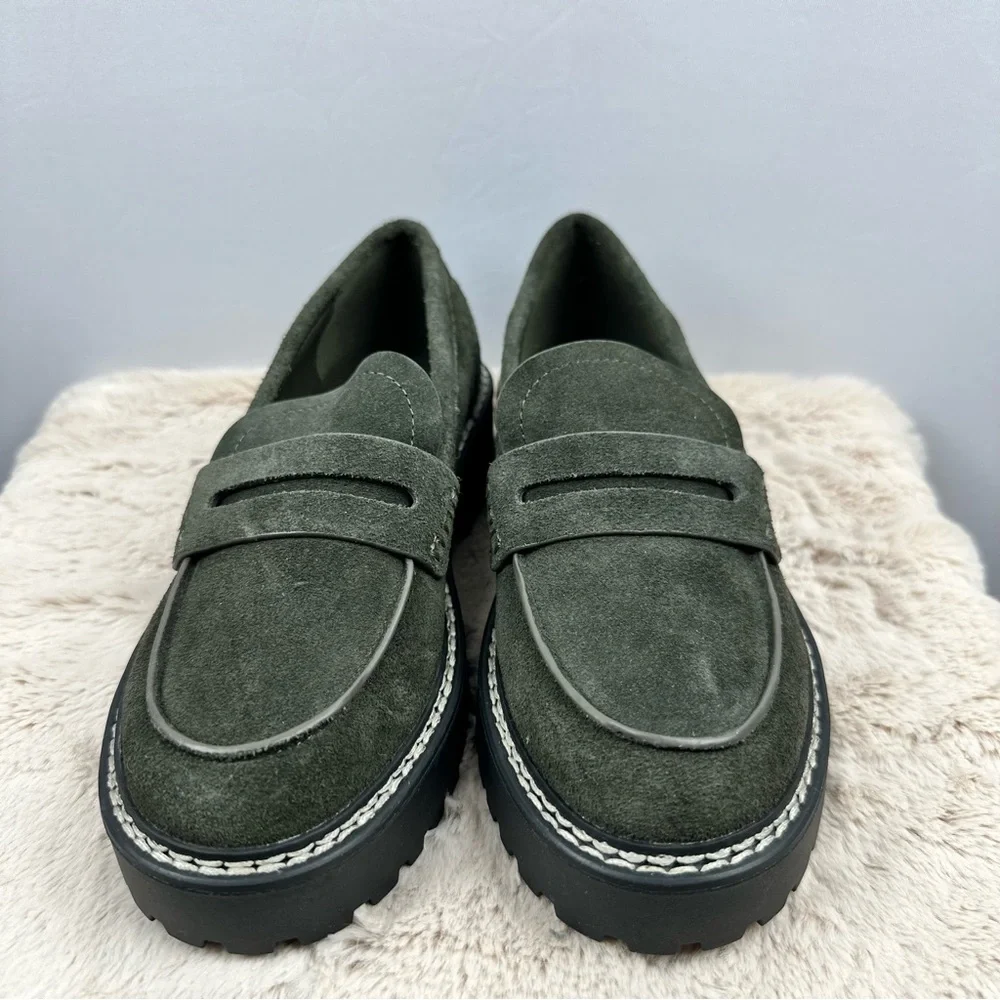 CALVIN KLEIN Women Suzie Suede Slip-on Lug Sole Loafer Dark Green Sz 5.5